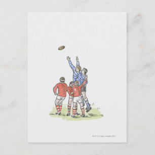 Darstellung von Männern, die Rugby-Springen in der Postkarte