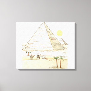 Darstellung von Pyramiden und Männern mit Kameln Leinwanddruck
