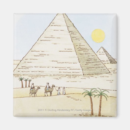Darstellung von Pyramiden und Männern mit Kameln Magnet (Vorne)