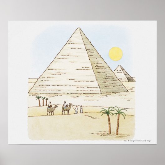 Darstellung von Pyramiden und Männern mit Kameln Poster (Vorne)
