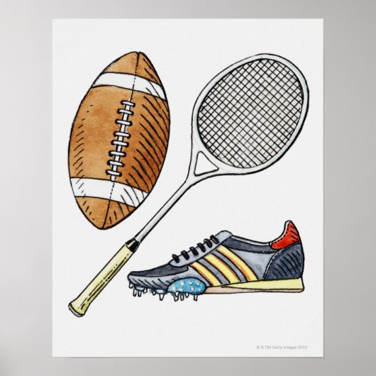 Darstellung von Rugbyball, Tennisschläger, Poster (Vorne)