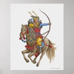 Darstellung von Samurai auf dem Pferderückenbogen Poster