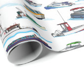 Darstellung von Schiffen und Schiffen nach Muster Geschenkpapier (Rolleneckpunkt)