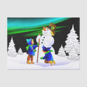 Darstellung von Schneemann und Kindern Seidenpapier