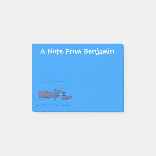 Darstellung von Walen mit niedlicher Wanderung in  Post-it Klebezettel (Vorderseite)