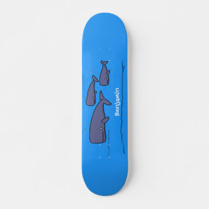 Darstellung von Walen mit niedlicher Wanderung in Skateboard