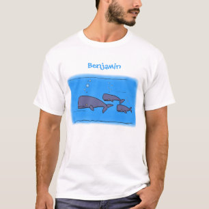 Darstellung von Walen mit niedlicher Wanderung in T-Shirt