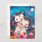 Darstellung von zwei umarmenden Igeln nachts Postkarte (Vorne/Hinten)