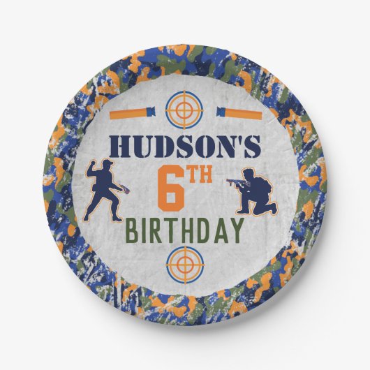 Dart Birthday Party Militärische Camouflage Soldat Pappteller (Vorderseite)
