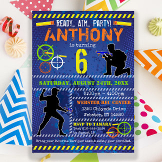 Dart Blaster Boys Party zum Geburtstag Einladung