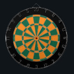 Dart Board: orange, dunkelgrün und schwarz Dartscheibe<br><div class="desc">Orangefarbenes,  dunkelgrünes und schwarz gefärbtes Dart Board-Spiel mit 6 Messingdunkeln</div>