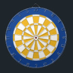 Dart Board: Weiß, Gold und Blau Dartscheibe<br><div class="desc">Weiß,  Gold und blau gefärbtes Dart Board Spiel inklusive 6 Messingdarts</div>