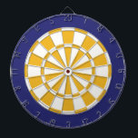 Dart Board: Weiß, Gold und Marineblau Dartscheibe<br><div class="desc">Weiß,  Gold und blau gefärbtes Dart Board Spiel mit 6 Messingdarts</div>