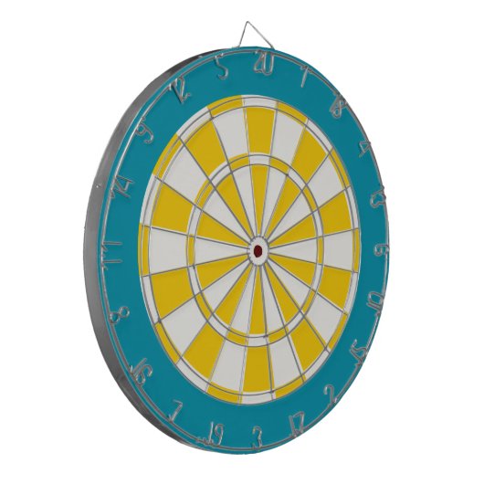 Dart Board: Weiß, goldgelb und Aquamarin Dartscheibe (Vorderseite Links)
