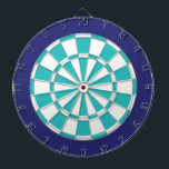 Dart Board: Weiß, Türkis und Marineblau Dartscheibe<br><div class="desc">Weiß,  Türkis und blau gefärbtes Dart Board Spiel mit 6 Messingdarts</div>