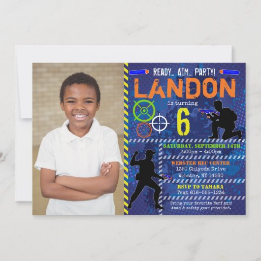 Dart Foto Invite Dart Gun Birthday Party Einladung (Vorderseite)