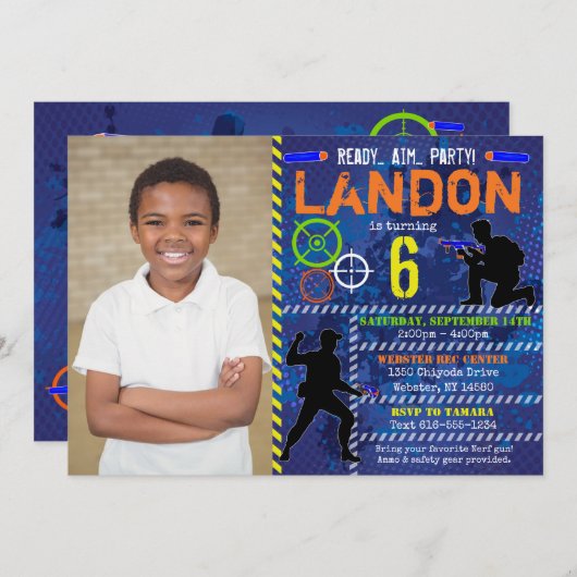 Dart Foto Invite Dart Gun Birthday Party Einladung (Vorne/Hinten)