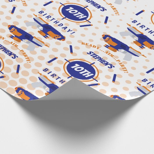 Dart Gun Battle War Boys Birthday Boy Name Age Geschenkpapier (Ecke)