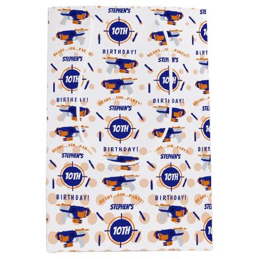 Dart Gun Battle War Boys Birthday Boy Name Age Mittlere Geschenktüte (Vorderseite)