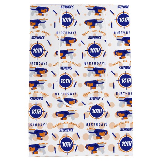 Dart Gun Battle War Boys Birthday Boy Name Age Mittlere Geschenktüte (Rückseite)