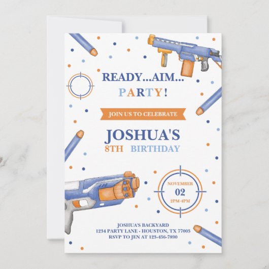 Dart Gun Birthday Einladung (Vorderseite)