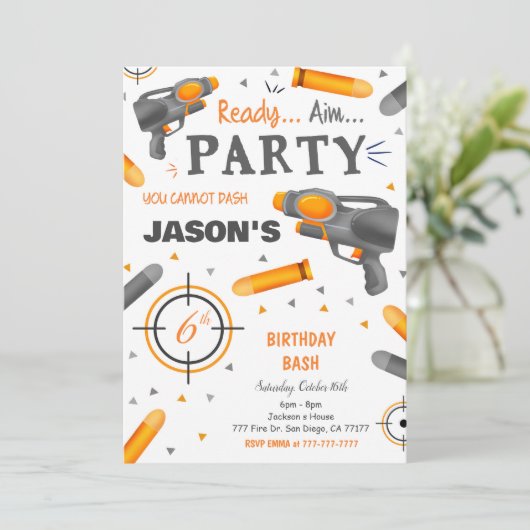 Dart Gun Birthday Party Einladung (Stehend Vorderseite)