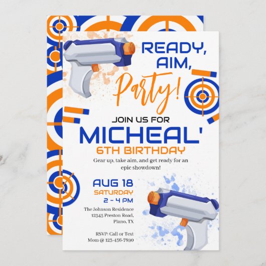 Dart Gun Birthday Party Einladung (Vorne/Hinten)