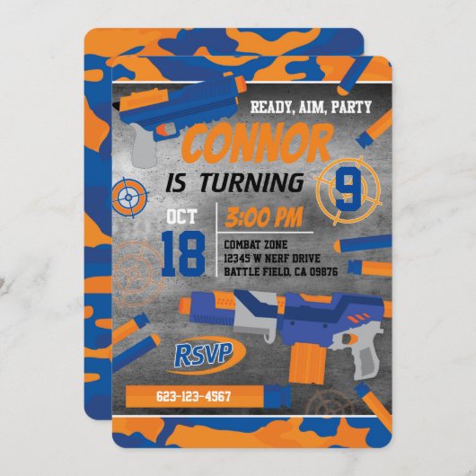 Dart Gun Einladung (Vorne/Hinten)