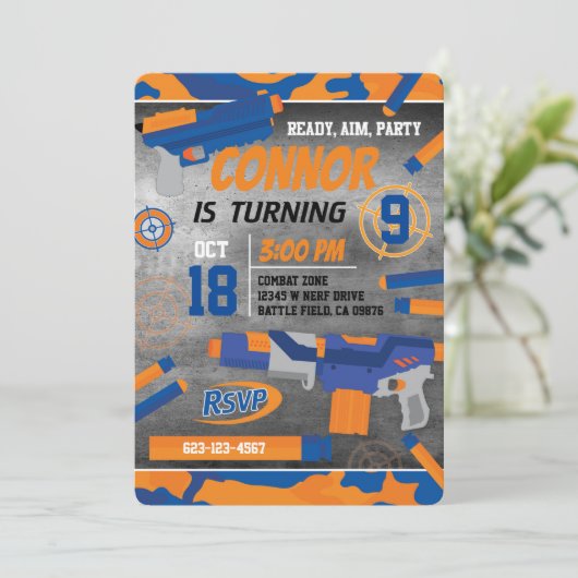 Dart Gun Einladung (Stehend Vorderseite)