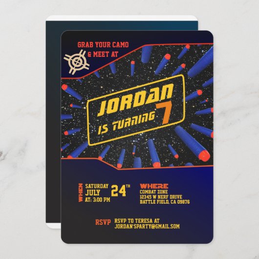 Dart Gun Einladung (Vorne/Hinten)