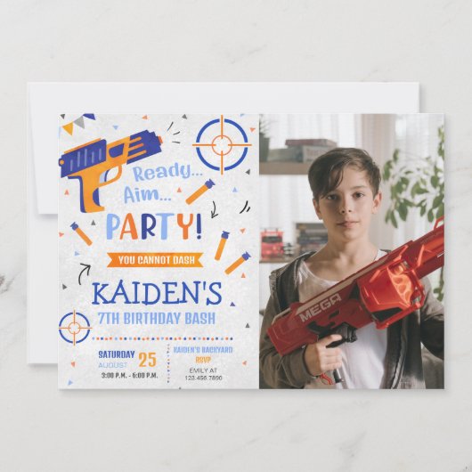 Dart Gun Party Birthday Foto Einladung (Vorderseite)