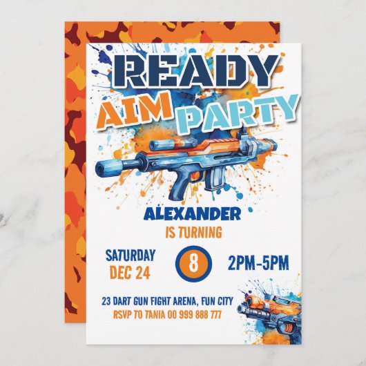 Dart Gun Party Boy Birthday Camouflage Einladung (Vorne/Hinten)