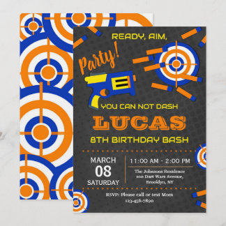 Dart Gun Wars Birthday Party Einladung