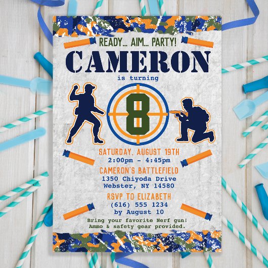 Dart Military Birthday Party Dart Camouflage Soldi Einladung