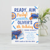 Dart Party Birthday Einladung | Dart Gun (Stehend Vorderseite)