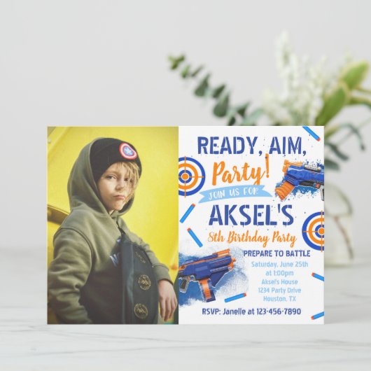 Dart Party Birthday Einladung | Foto Dart Einladun (Stehend Vorderseite)