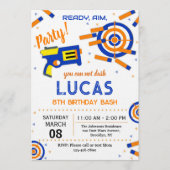 Dart Party Birthday Invitation | Dart Gun Einladung (Vorderseite)