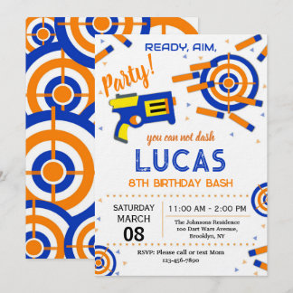 Dart Party Birthday Invitation | Dart Gun Einladung