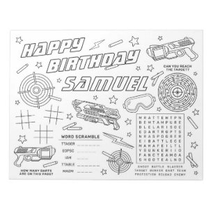 Dart War Birthday Party Colour and Activity Page Notizblock