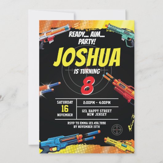 Dart War Game Birthday Invasion. Schussspiel einla Einladung (Vorderseite)