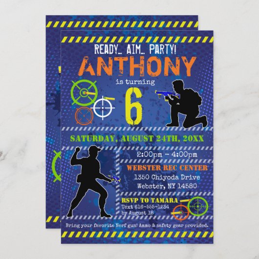 Dart Wars Party Blaster Gun Birthday Einladung (Vorne/Hinten)