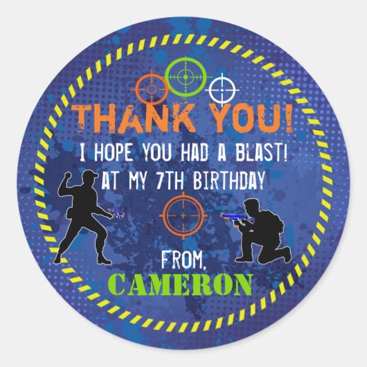 Dart Wars Party Dart Gun Birthday Runder Aufkleber (Vorderseite)