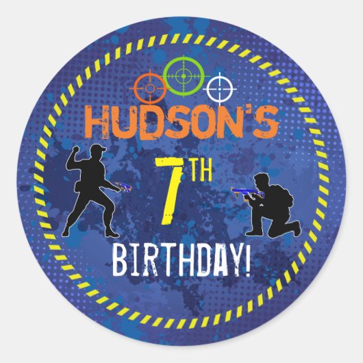 Dart Wars Party Dart Gun Birthday Runder Aufkleber (Vorderseite)