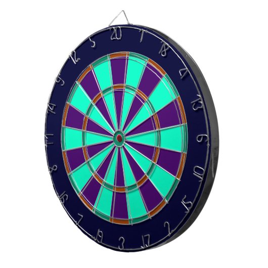 Dartboard aus blauem, grünem, braunem und Lila Met Dartscheibe (Vorderseite rechts)