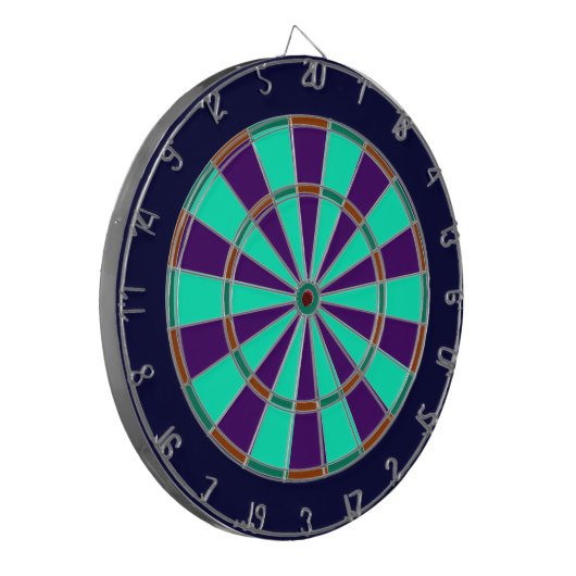 Dartboard aus blauem, grünem, braunem und Lila Met Dartscheibe (Vorderseite Links)