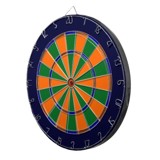 Dartboard aus blauem, grünem, braunem und orangefa dartscheibe (Vorderseite rechts)