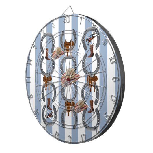 Dartboard Blue & White Stripe Horse Sattel Dartscheibe (Vorderseite rechts)