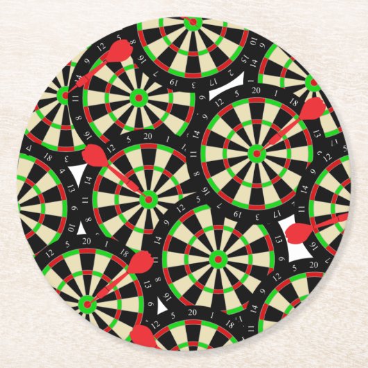 Dartboard Darts and Bullseye Pattern Runder Pappuntersetzer (Vorderseite)