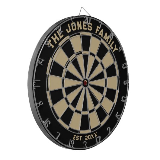 Dartboard der Schwarz- und Goldfamilie mit Dartboa Dartscheibe (Vorderseite Links)
