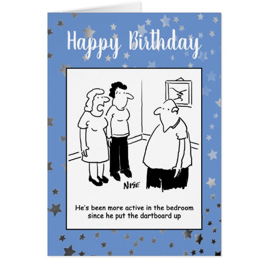 Dartboard im Schlafzimmer. Funny Cartoon (Vorne)